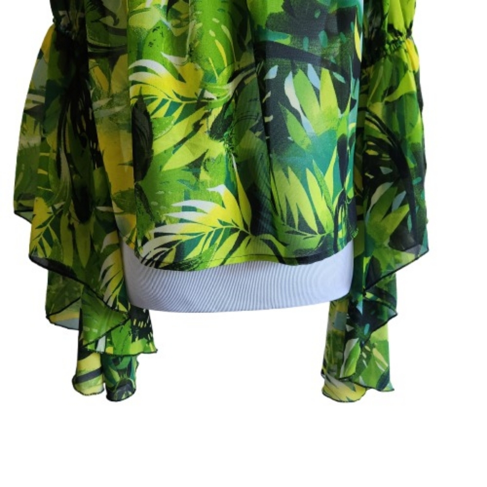 Live 4 Truth Boho Tropical Print Asymmetrical Ruffled Sleeve Top - Picture 9 of 15